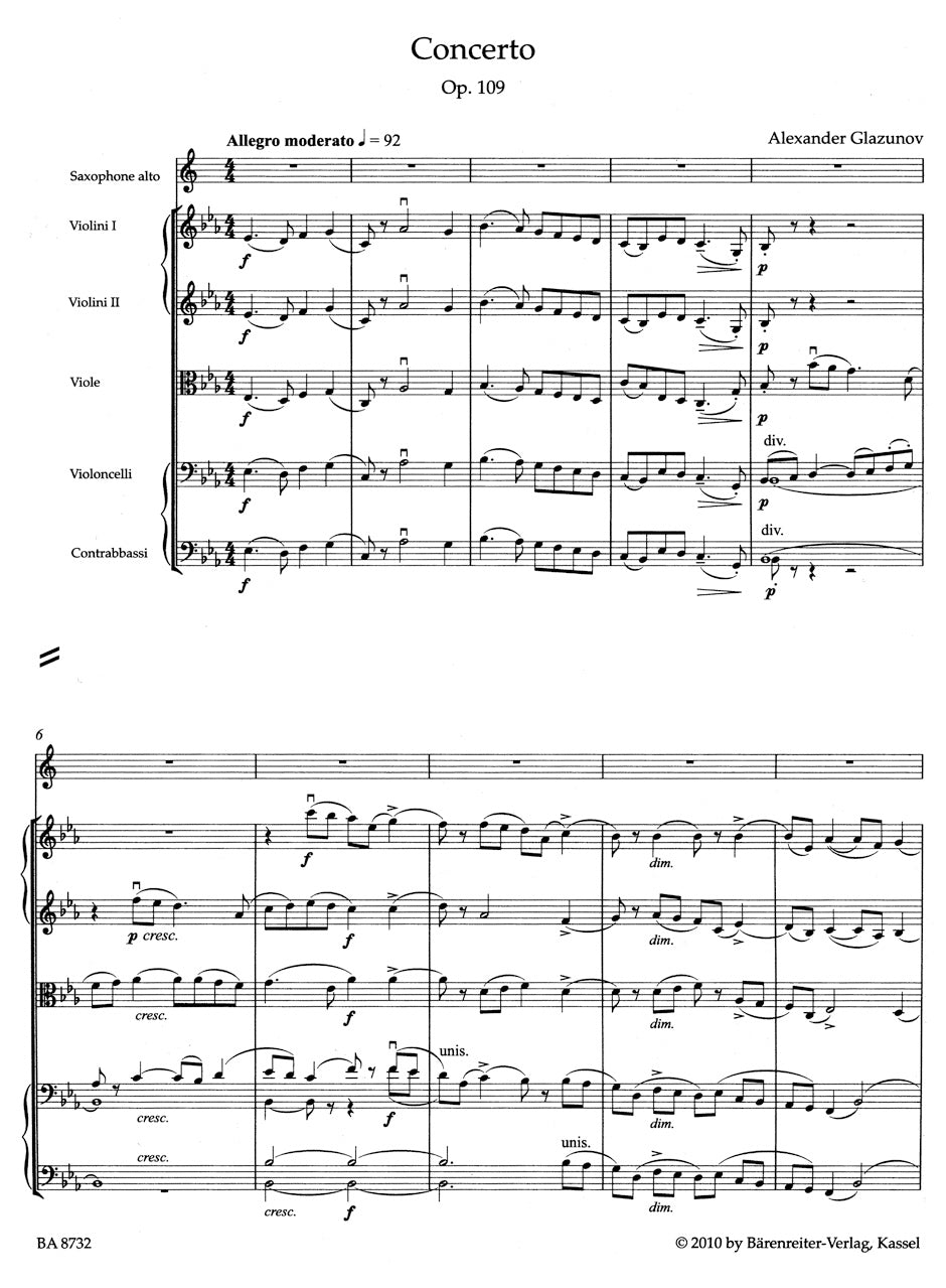 サクソフォン/グラズノフ:アルト・サクソフォンと弦楽オーケストラのための協奏曲 変ホ長調 op. 109