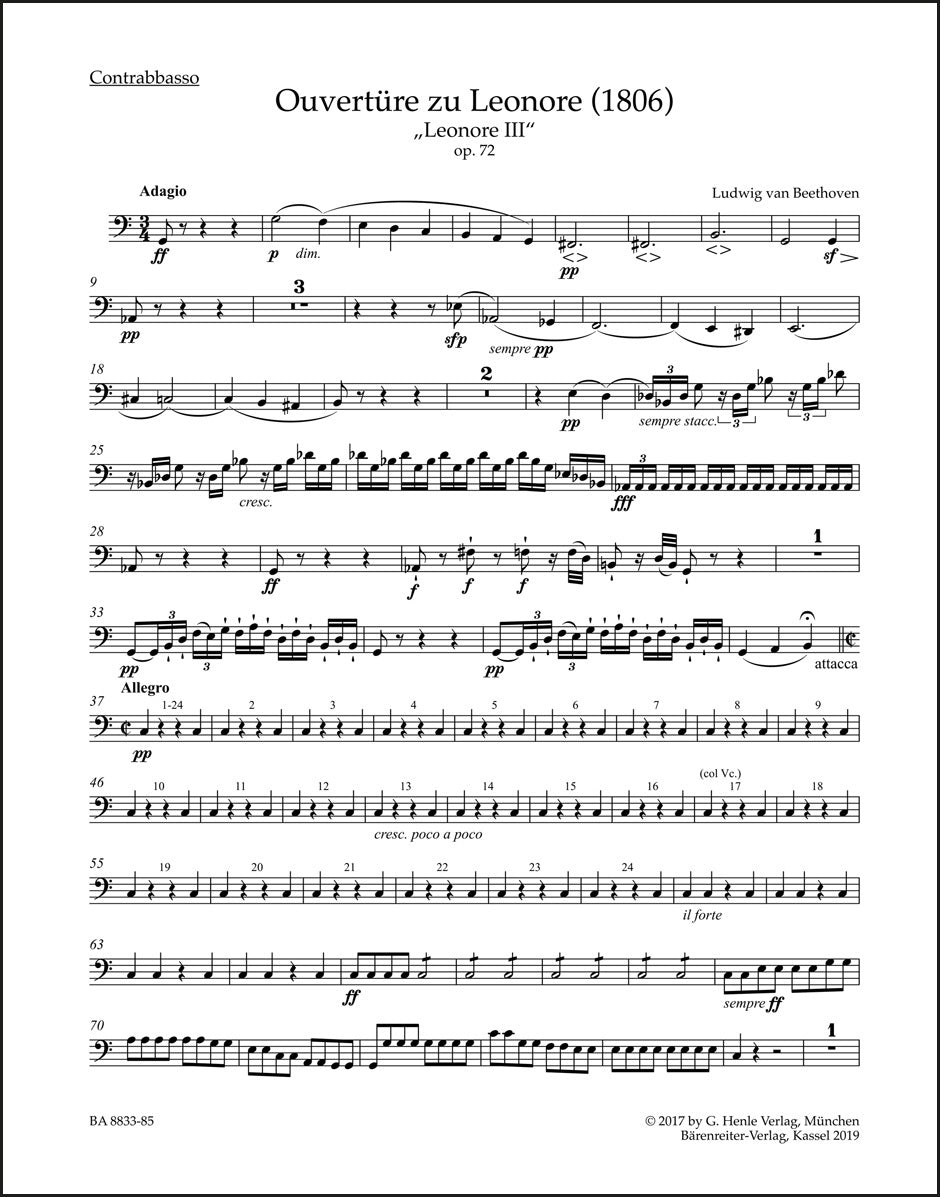 ベートーヴェン:序曲「レオノーレ」第3番(1806)(コントラバス・パート譜)(コントラバスパート譜)(2冊セット)