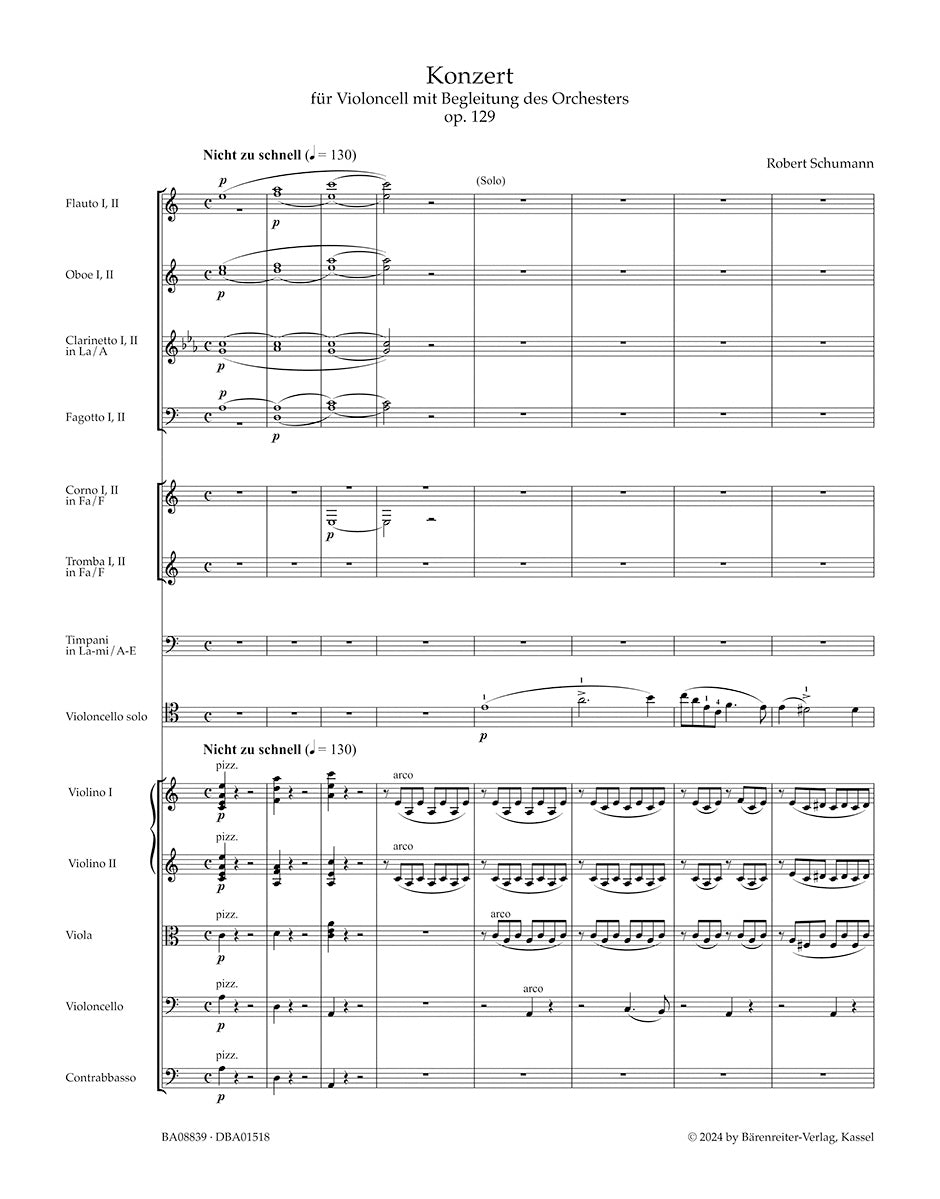 スコア/シューマン:チェロと管弦楽のための協奏曲 イ短調 op. 129