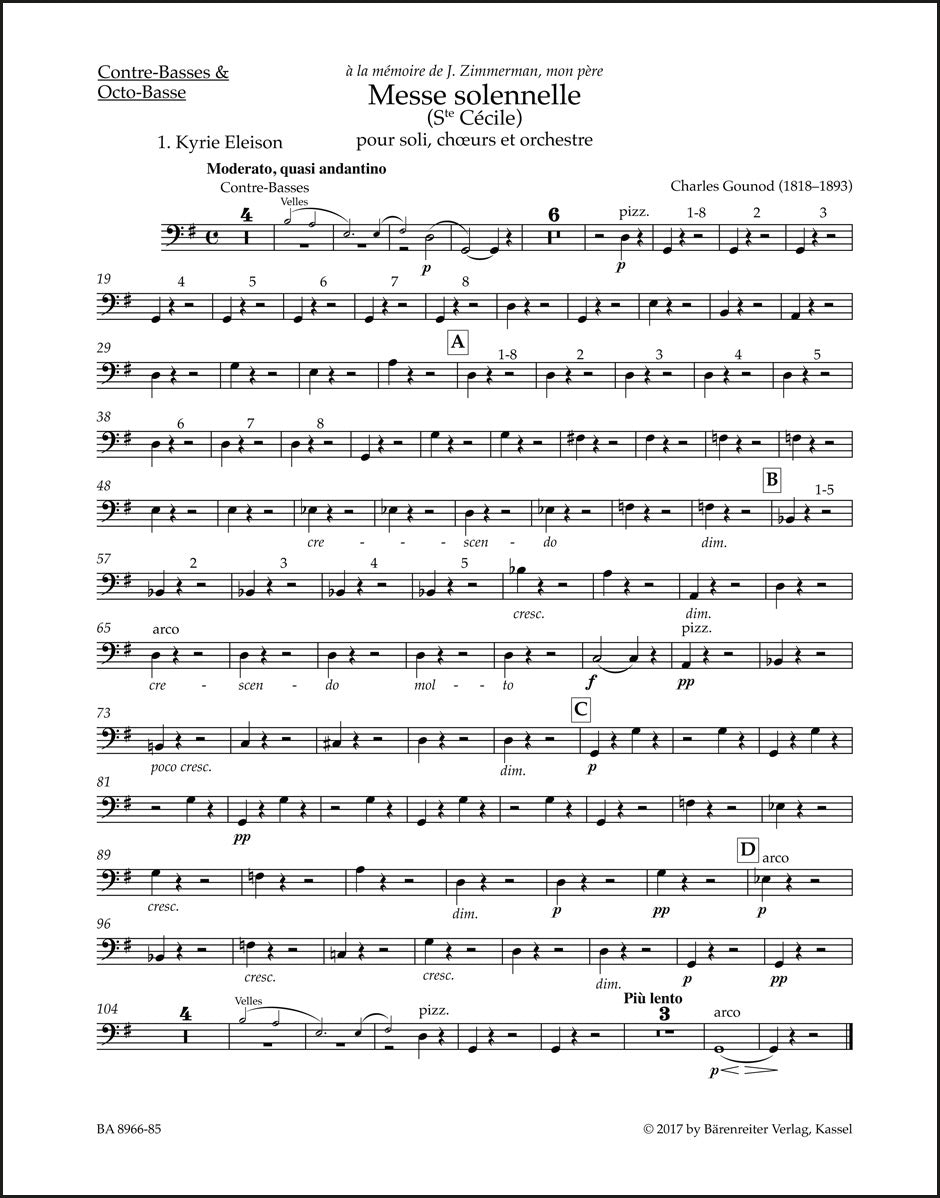 グノー:荘厳ミサ曲(聖セシリア)(コントラバスパート譜)(2冊セット)