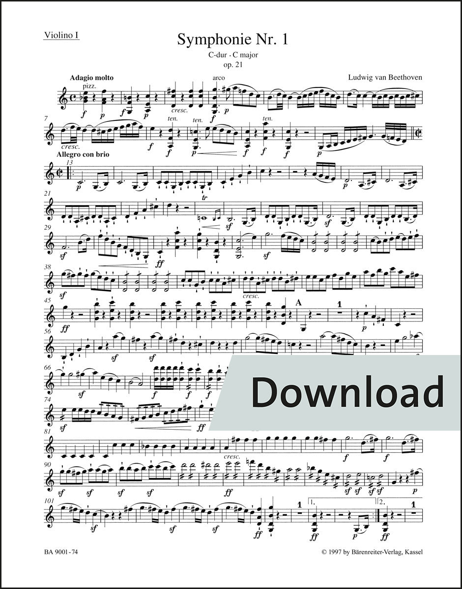 ベートーヴェン:交響曲 第1番 ハ長調 作品21(ヴァイオリンパート譜)(4冊セット)【デジタル版】