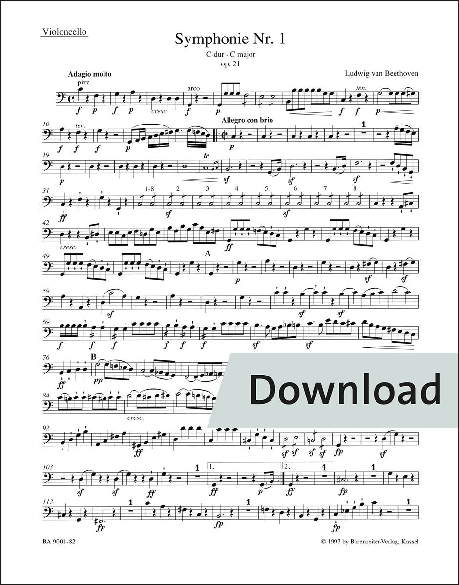 ベートーヴェン:交響曲第1番 ハ長調 作品21(チェロパート譜)(チェロパート譜)(2冊セット)【デジタル版】
