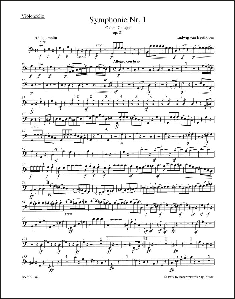 ベートーヴェン:交響曲第1番 ハ長調 作品21(チェロパート譜)(チェロパート譜)(2冊セット)