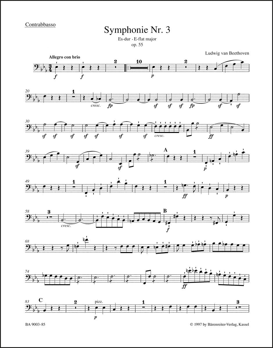 ベートーヴェン:交響曲第3番 変ホ長調 作品55「英雄」(コントラバスパート譜)(2冊セット)