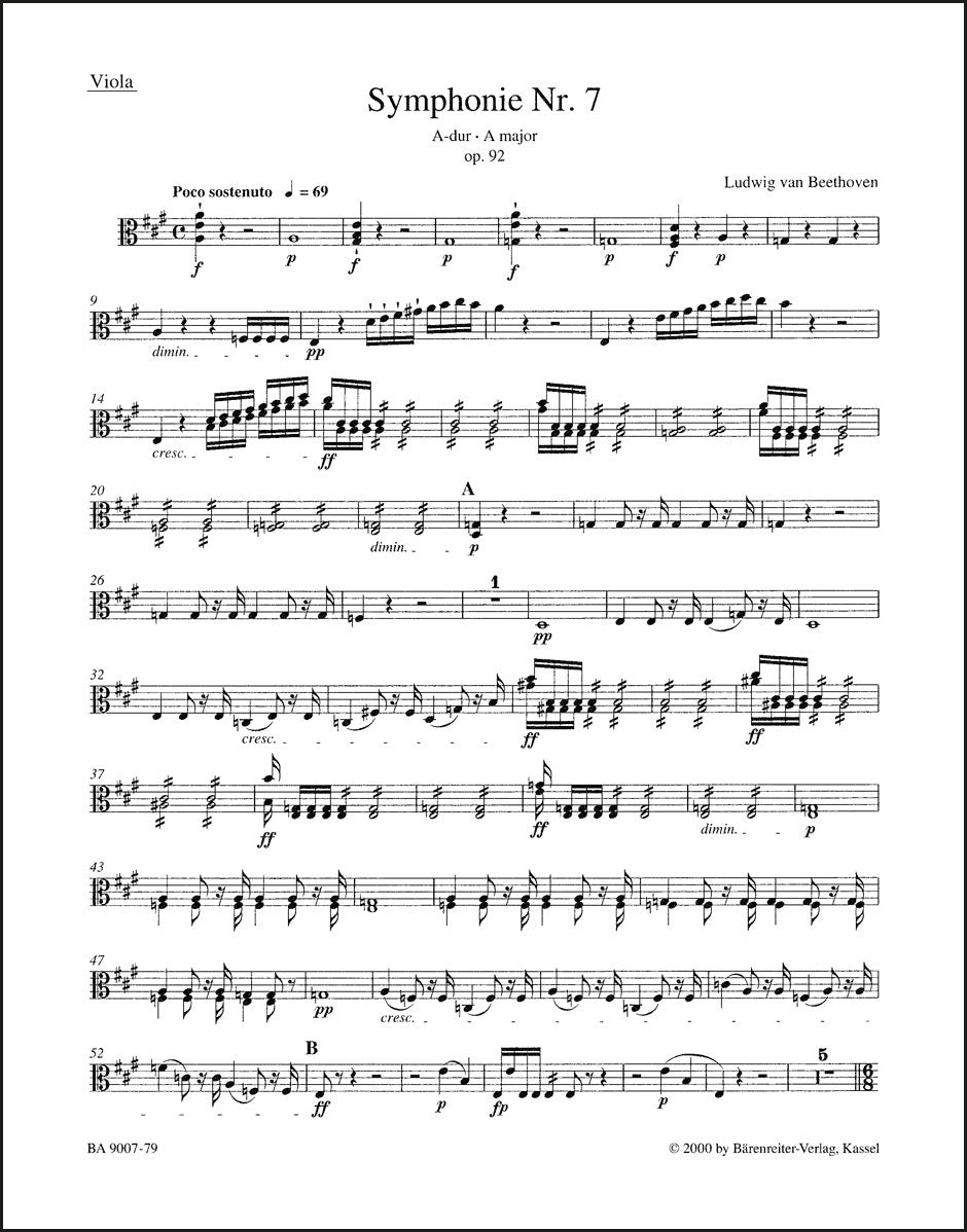 ベートーヴェン:交響曲第7番 イ長調 作品92(ヴィオラパート譜)(3冊セット)