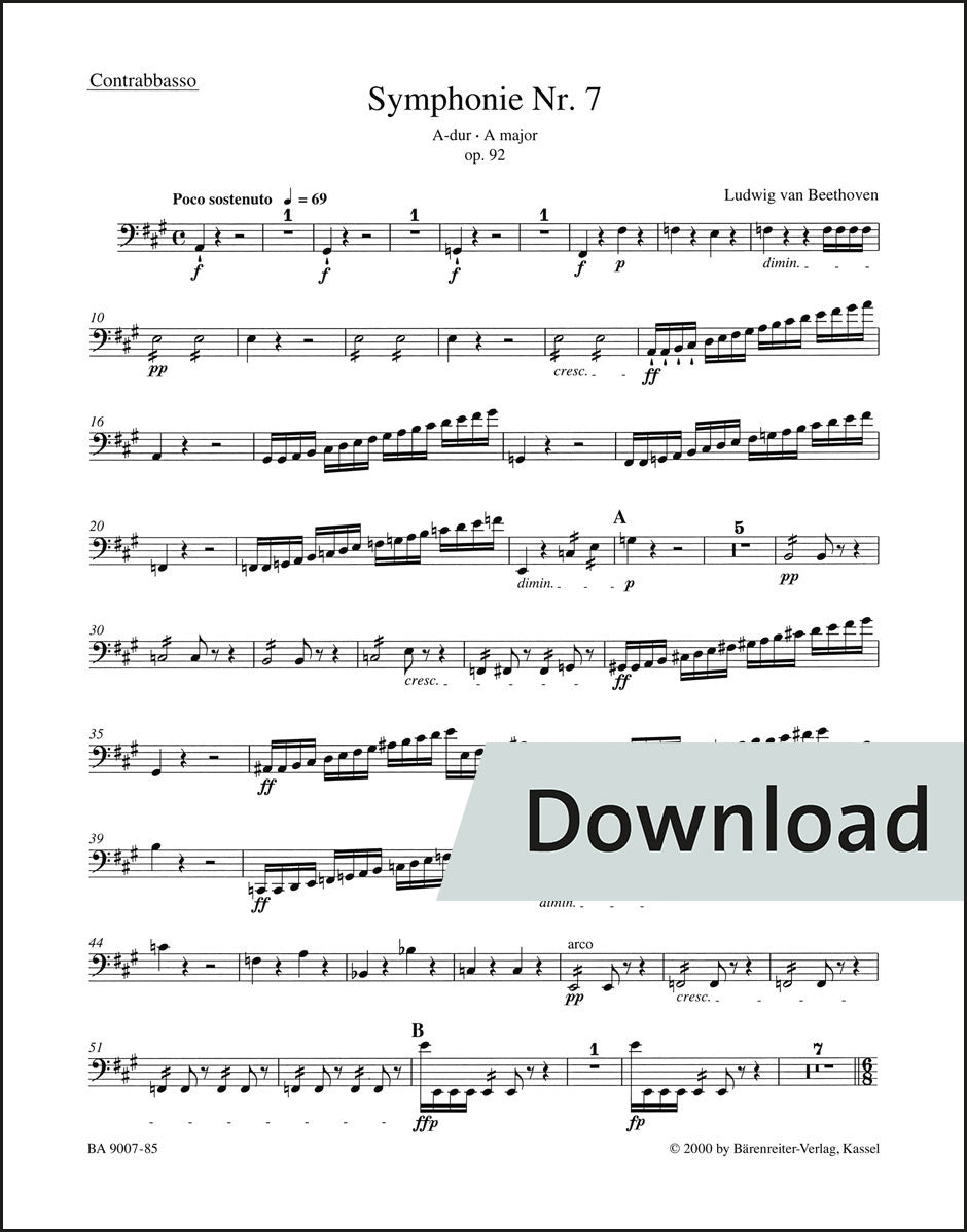 ベートーヴェン:交響曲第7番 イ長調 作品92(コントラバスパート譜)(2冊セット)【デジタル版】