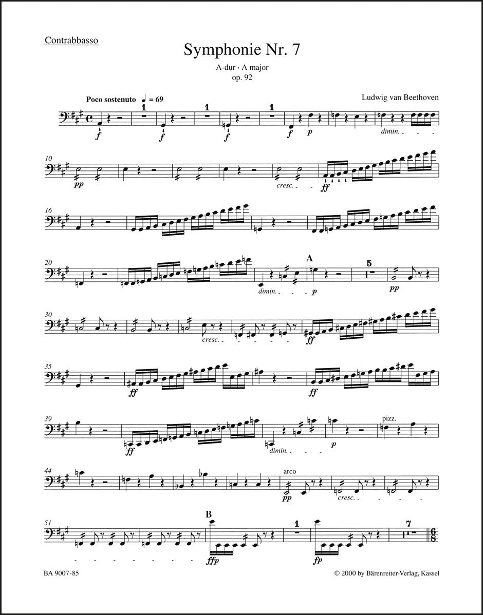 ベートーヴェン:交響曲第7番 イ長調 作品92(コントラバスパート譜)(2冊セット)