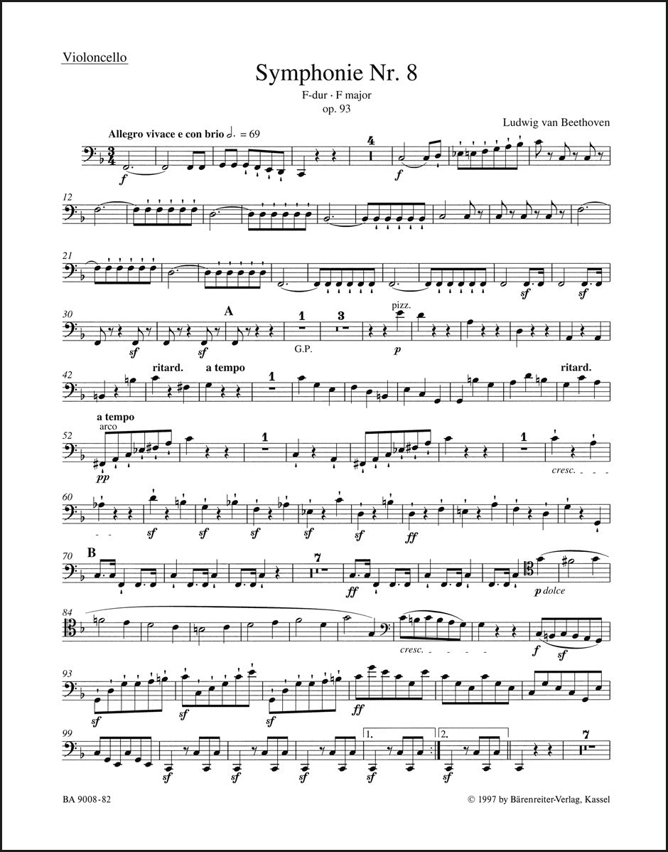 ベートーヴェン:交響曲第8番 ヘ長調 作品93(チェロパート譜)(2冊セット)