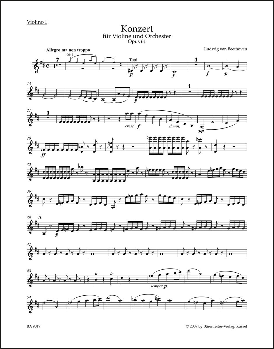 ベートーヴェン:ヴァイオリン協奏曲 ニ長調 op. 61(ヴァイオリンパート譜)(4冊セット)