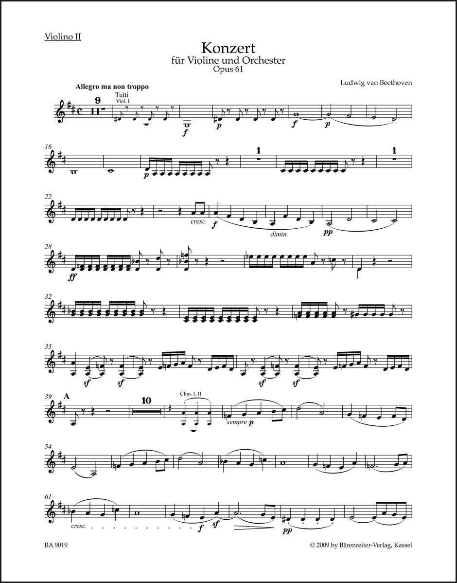 ベートーヴェン:ヴァイオリン協奏曲 ニ長調 作品61(ヴァイオリンパート譜)(4冊セット)