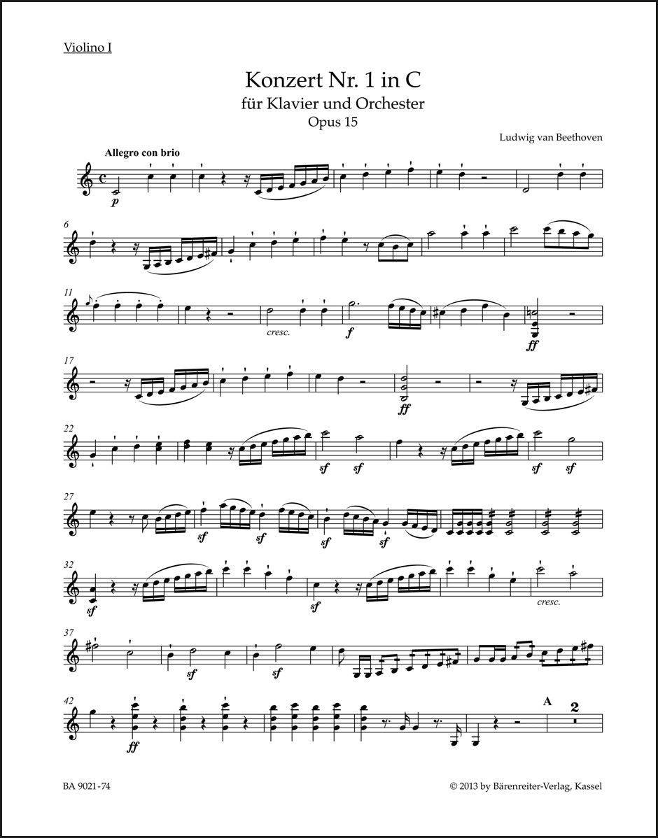 ベートーヴェン:ピアノ協奏曲第1番 ハ長調 作品15 パート譜(第1ヴァイオリン)(ヴァイオリンパート譜)(4冊セット)