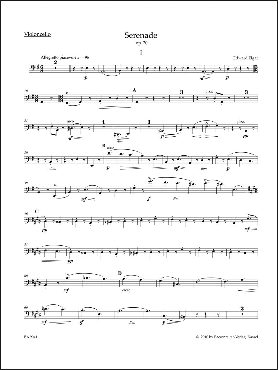 エルガー:弦楽セレナード op. 20(チェロパート譜)(チェロパート譜)(2冊セット)