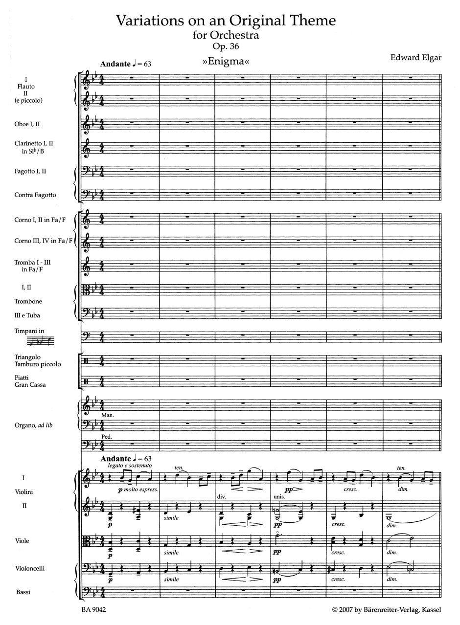 スコア/エルガー:管弦楽のための主題による変奏曲 作品36「エニグマ」