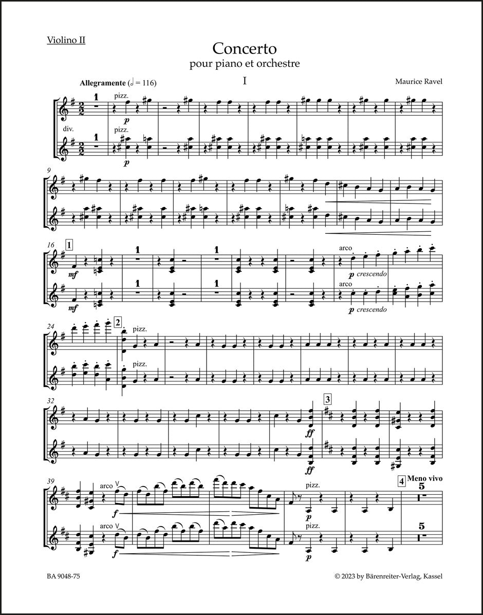 ラヴェル:ピアノと管弦楽のための協奏曲(ヴァイオリン2パート譜)(ヴァイオリンパート譜)(4冊セット)