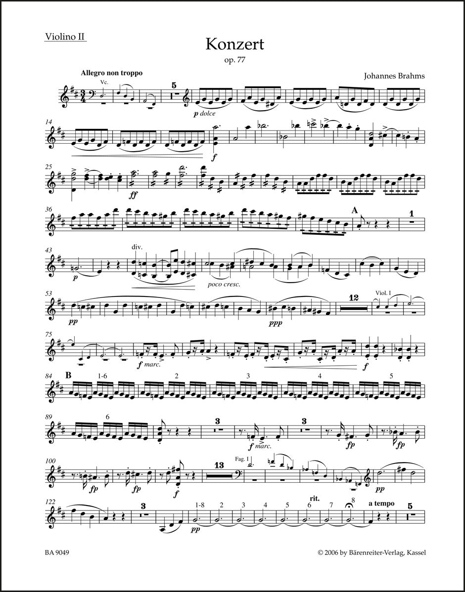 ブラームス:ヴァイオリン協奏曲 ニ長調 op. 77(ヴァイオリンパート譜)(4冊セット)