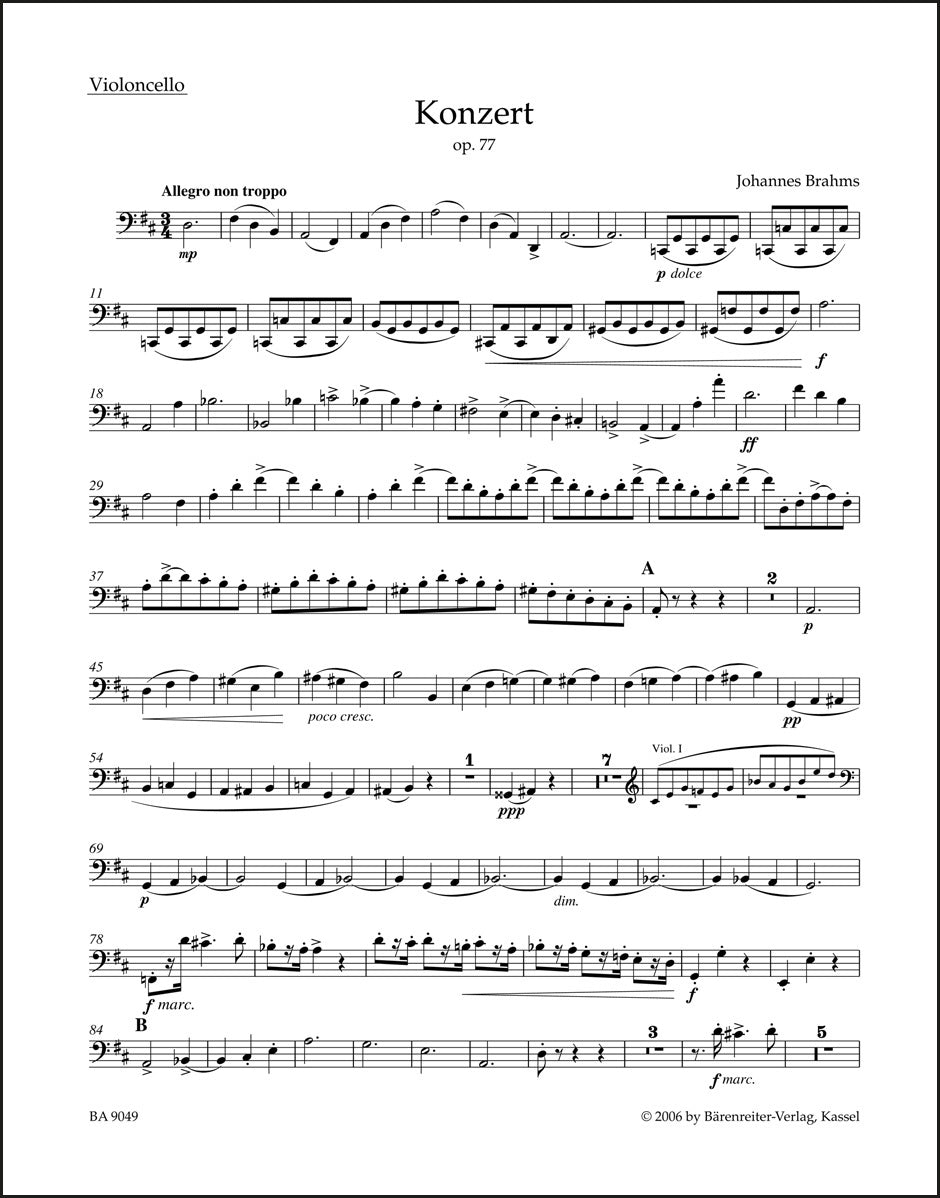 ブラームス:ヴァイオリン協奏曲 ニ長調 作品77(チェロパート譜)(チェロパート譜)(2冊セット)