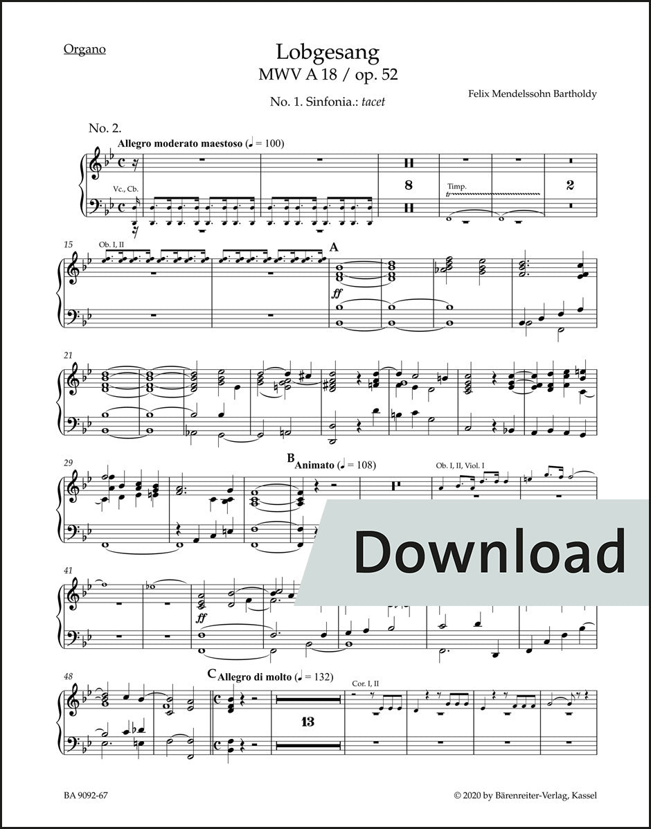 メンデルスゾーン:讃歌 op. 52 MWV A 18(オルガンパート譜)【デジタル版】