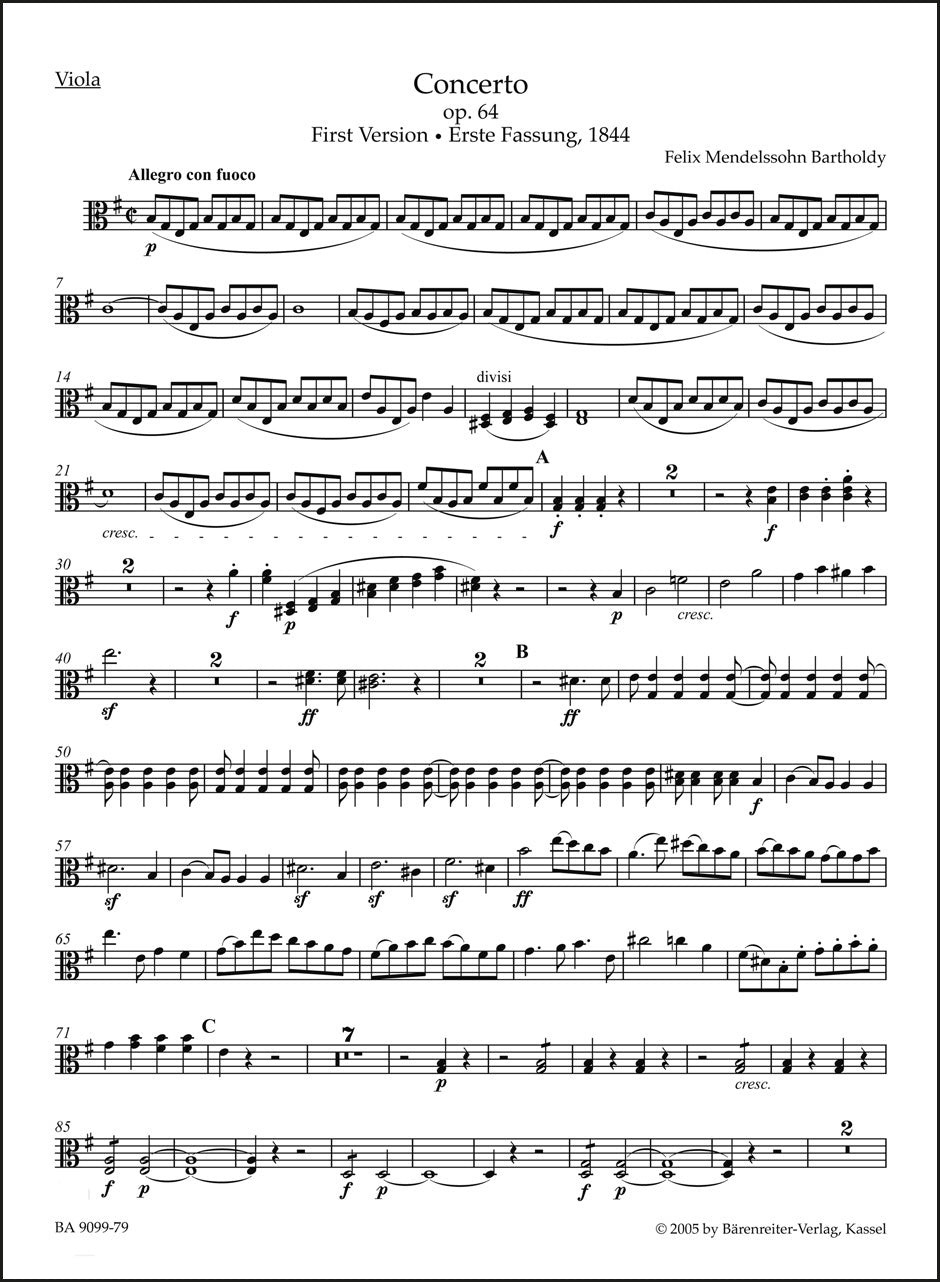 メンデルスゾーン:ヴァイオリン協奏曲 ホ短調 op. 64(ヴィオラパート譜)(3冊セット)