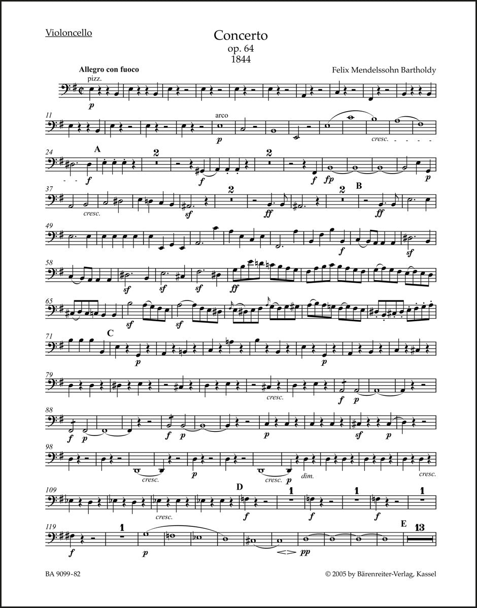 メンデルスゾーン:ヴァイオリン協奏曲 ホ短調 作品64(チェロパート譜)(チェロパート譜)(2冊セット)