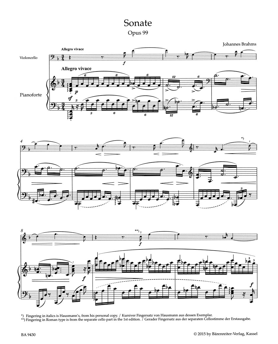 チェロ/ブラームス:チェロとピアノのためのソナタ ヘ長調 作品99