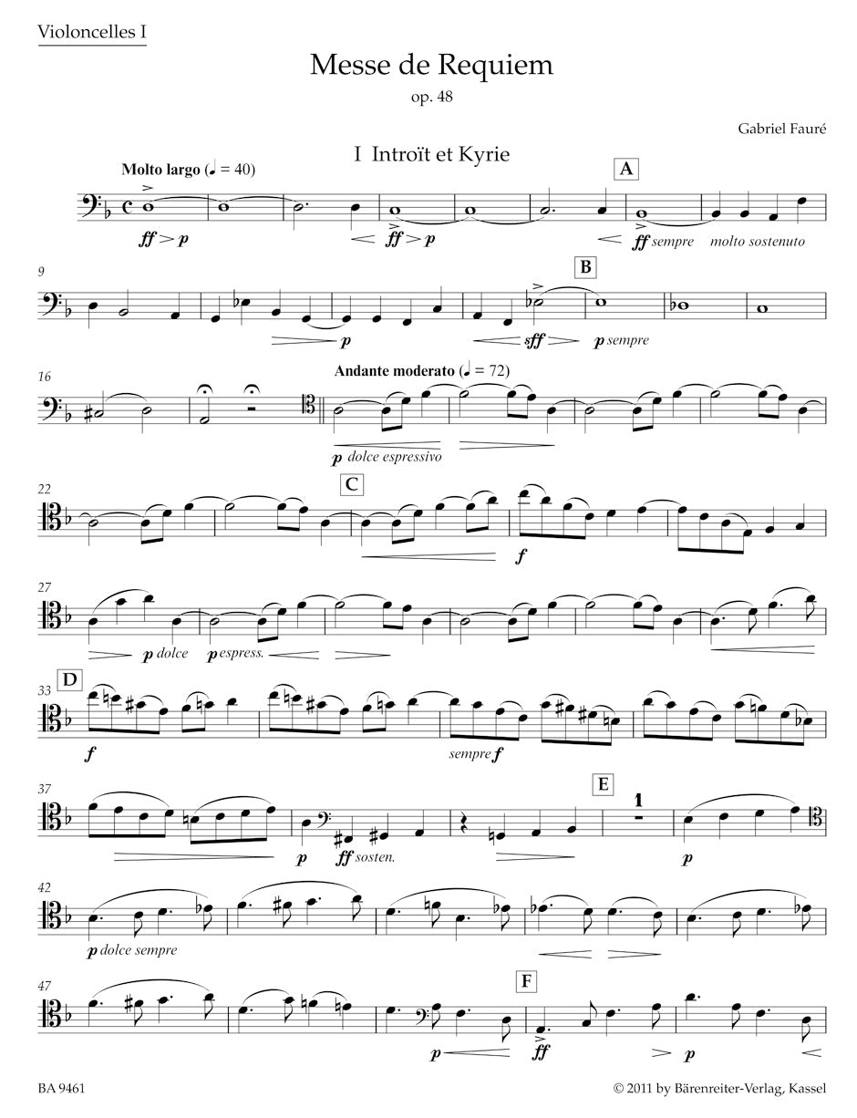 フォーレ:レクイエム op. 48 N 97b(チェロパート譜)
