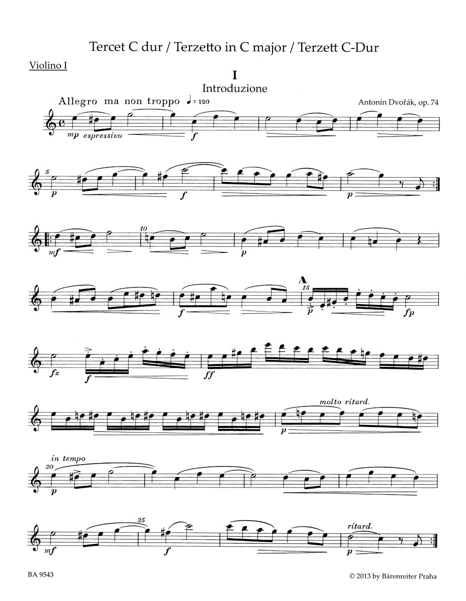 ドヴォルザーク:2つのヴァイオリンとヴィオラのための三重奏曲 ハ長調 op. 74(ヴァイオリンパート譜)