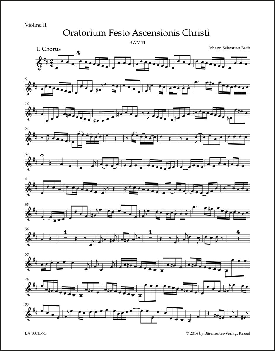 バッハ:昇天オラトリオ BWV 11(ヴァイオリンパート譜)