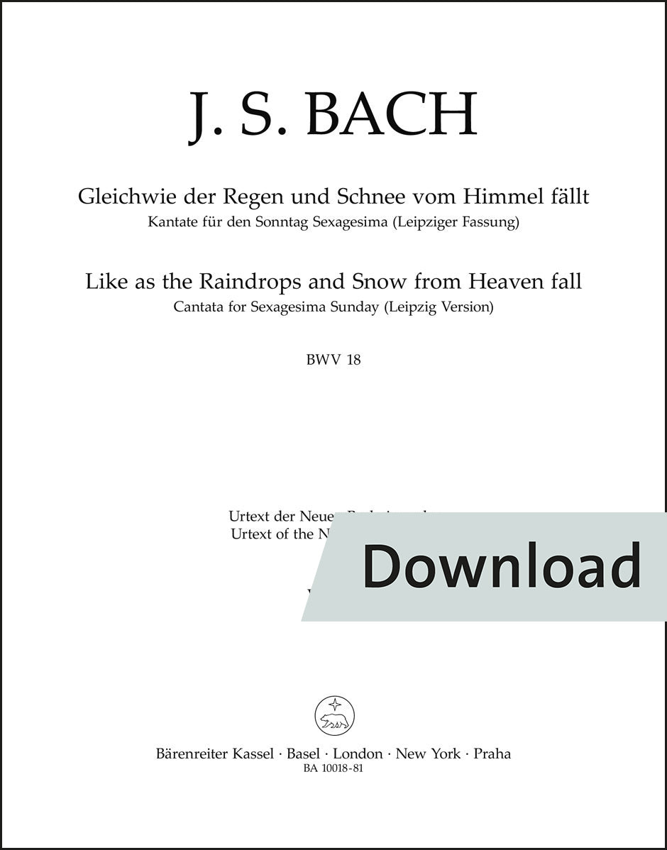 バッハ:天より雨と雪の降るごとく BWV18 – 第3ヴィオラ パート譜(原典版)【デジタル版】