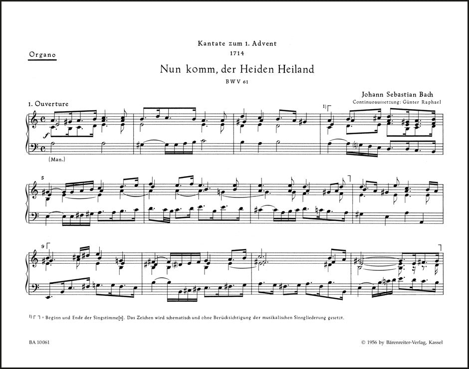 バッハ:カンタータ「来たれ、異教徒の救い主よ」BWV 61(オルガンパート譜)