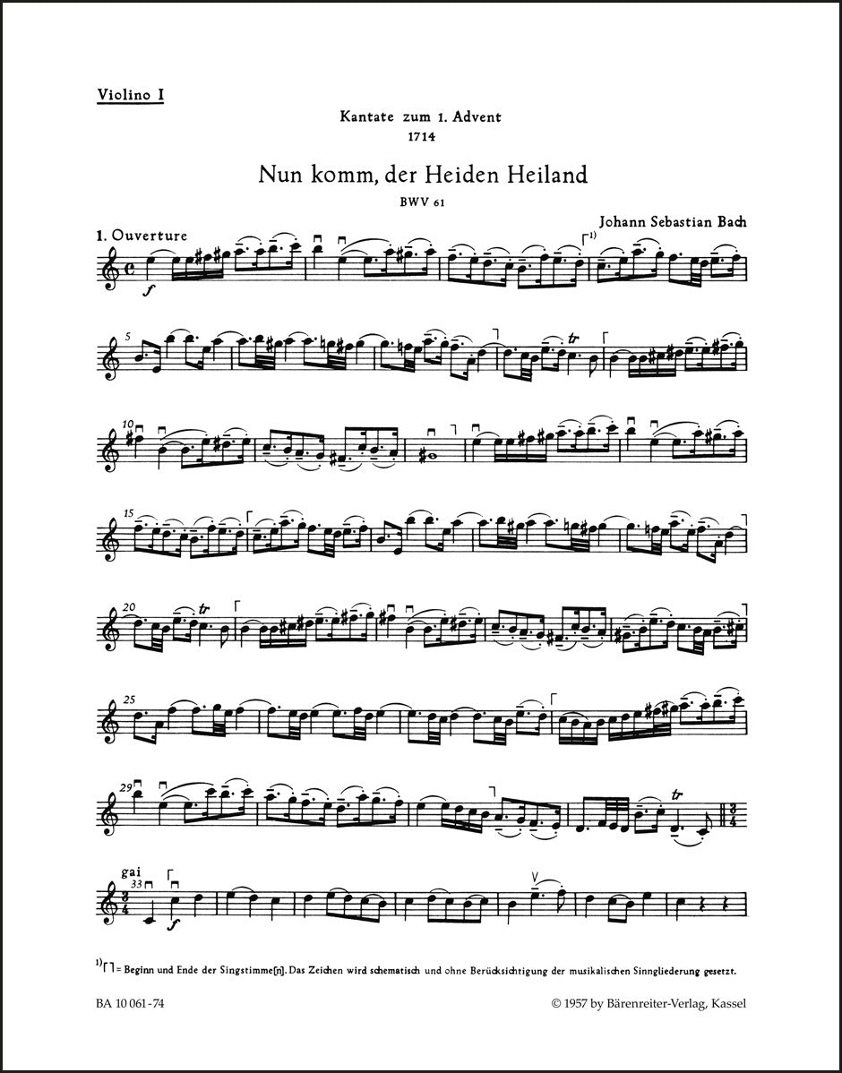 バッハ:カンタータ「来たれ、異教徒の救い主」BWV 61(ヴァイオリンパート譜)