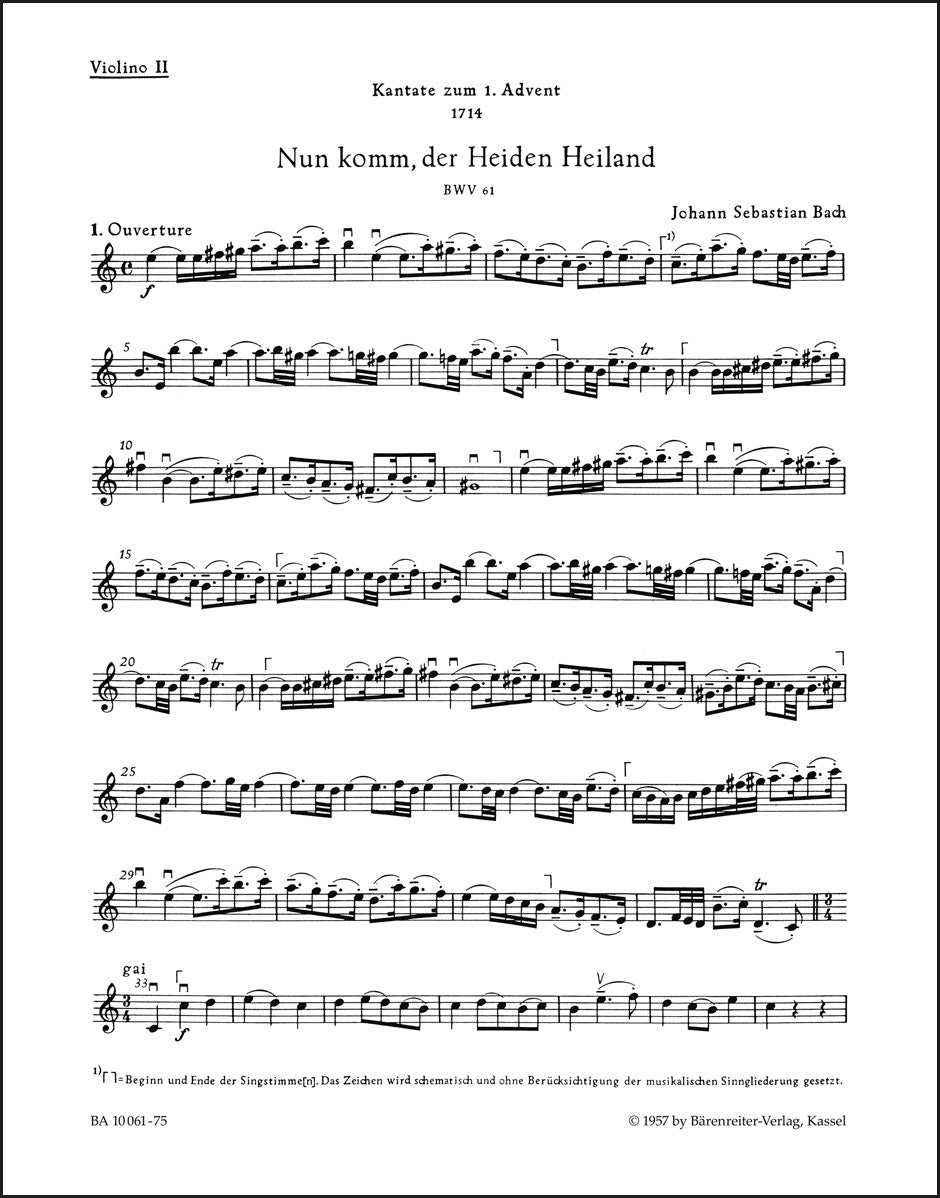 バッハ:カンタータ「来たれ、異教徒の救い主よ」BWV 61(ヴァイオリンパート譜)