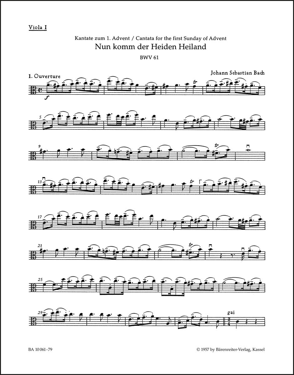 バッハ:カンタータ「来たれ、異教徒の救い主よ」BWV 61(ヴィオラパート譜)