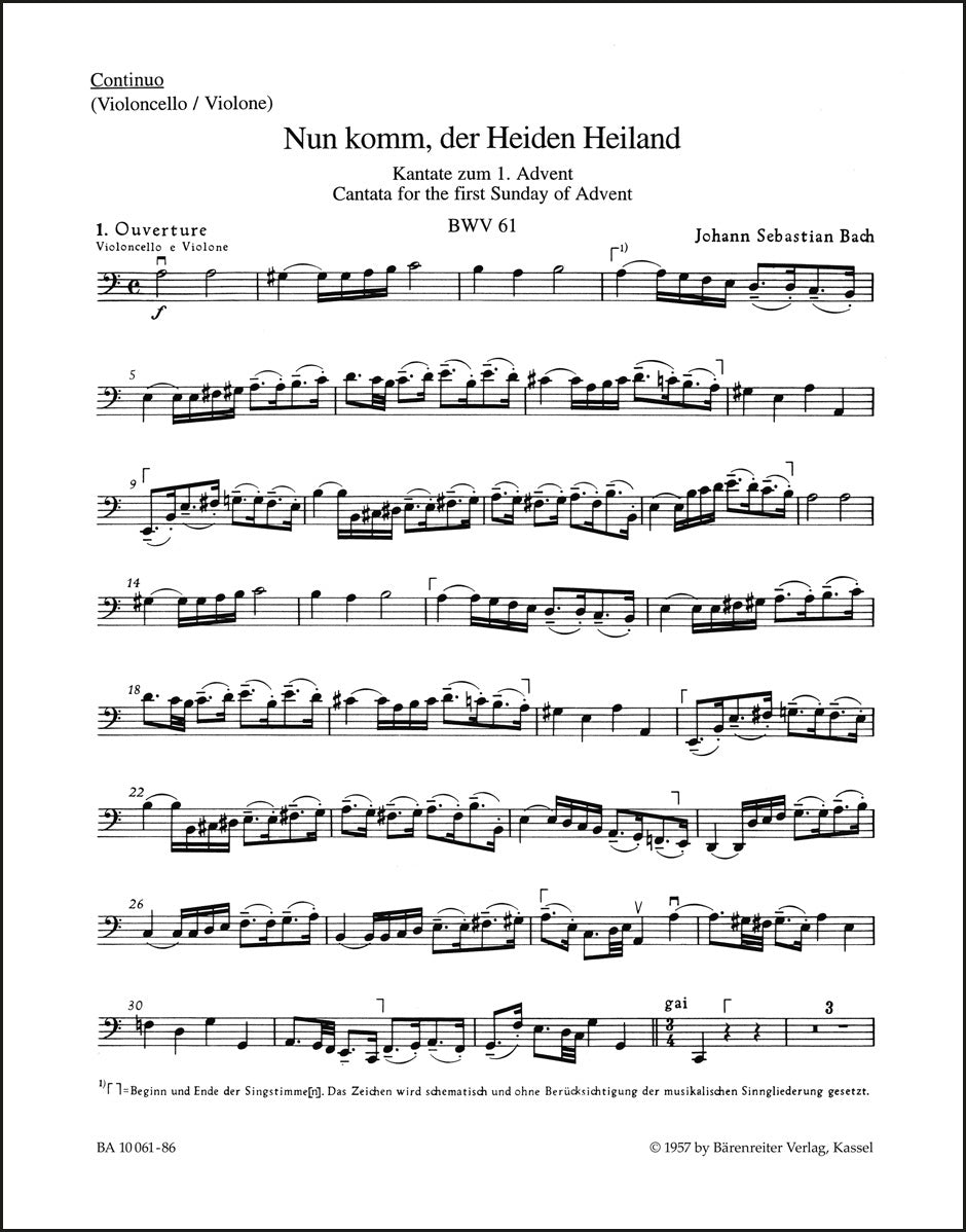 バッハ:カンタータ第61番「来たれ、異教徒の救い主よ」BWV 61(チェロパート譜)