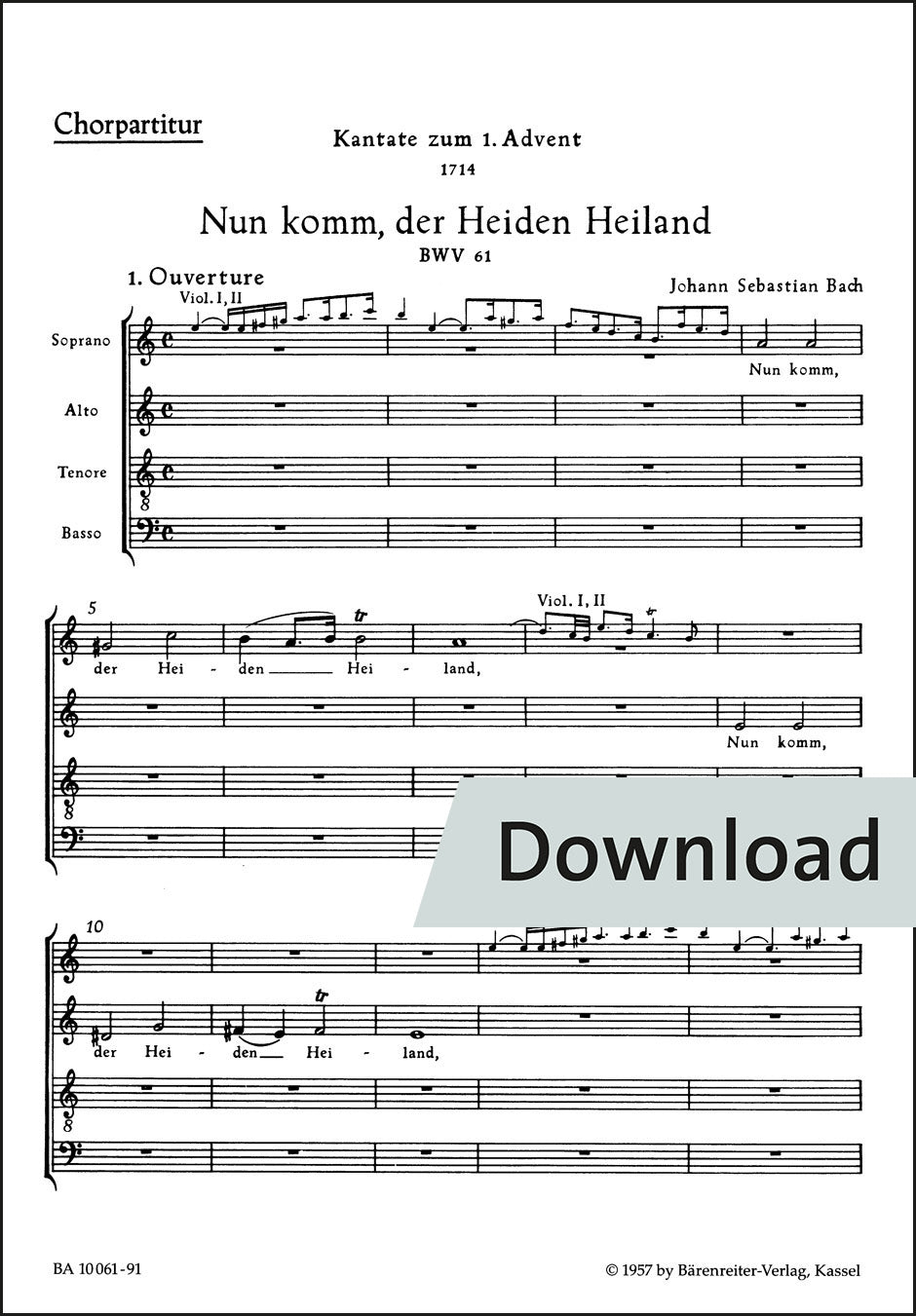 合唱/バッハ:来たれ、異教徒の救い主よ BWV 61(10冊セット)【デジタル版】