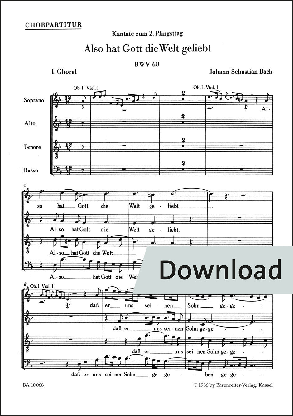 合唱/バッハ:神はかくも世を愛したもう BWV 68(10冊セット)【デジタル版】