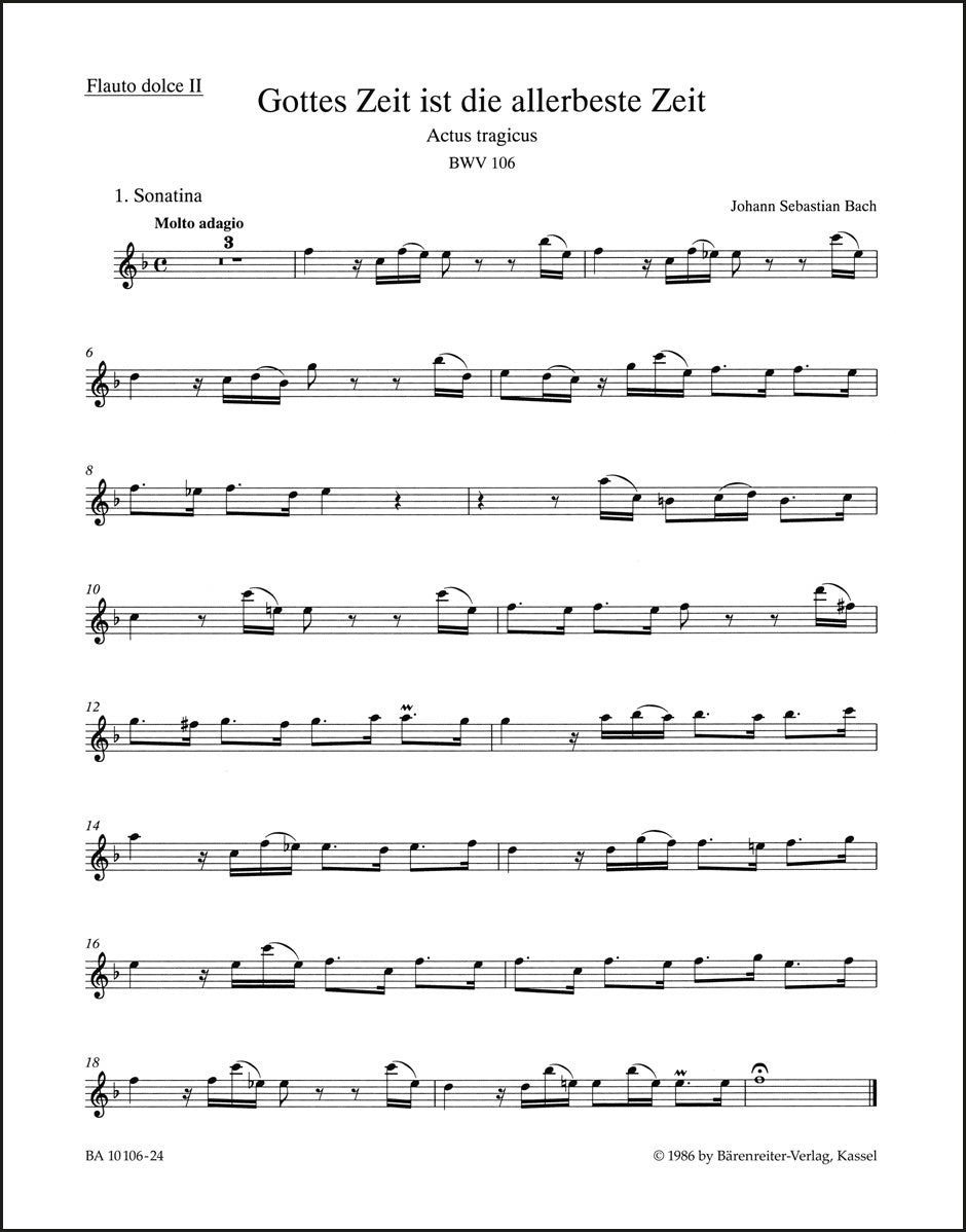 バッハ:神はいと力強し、その時こそいと良し BWV 106《哀悼行事》(リコーダーパート譜)