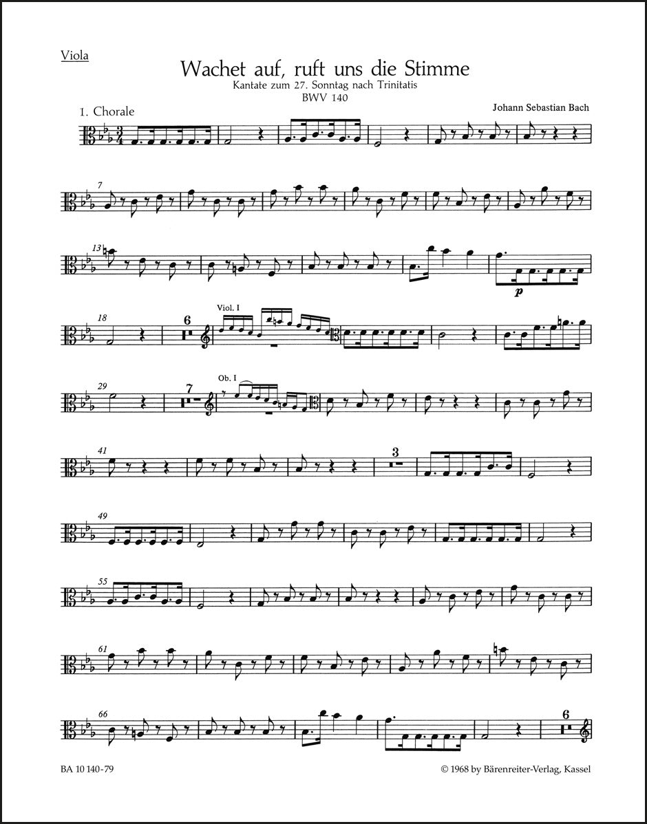 バッハ:カンタータ「目覚めよ、と呼ぶ声が聞こえ」 BWV 140(ヴィオラパート譜)