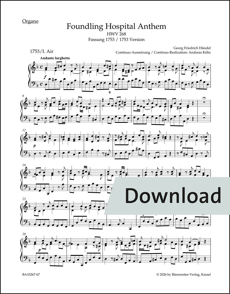 ヘンデル:孤児院のためのアンセム HWV 268(オルガンパート譜)【デジタル版】