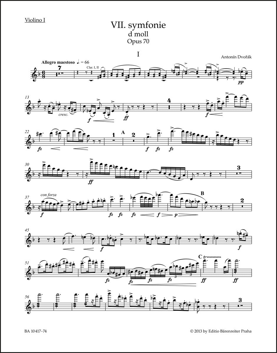 ドヴォルザーク:交響曲第7番 ニ短調 作品70(ヴァイオリンパート譜)(4冊セット)