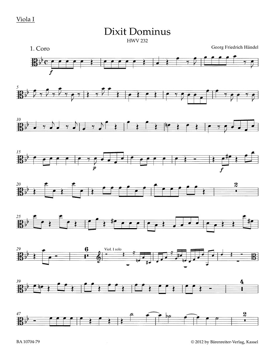 ヘンデル:主は言われた HWV 232(ヴィオラパート譜)