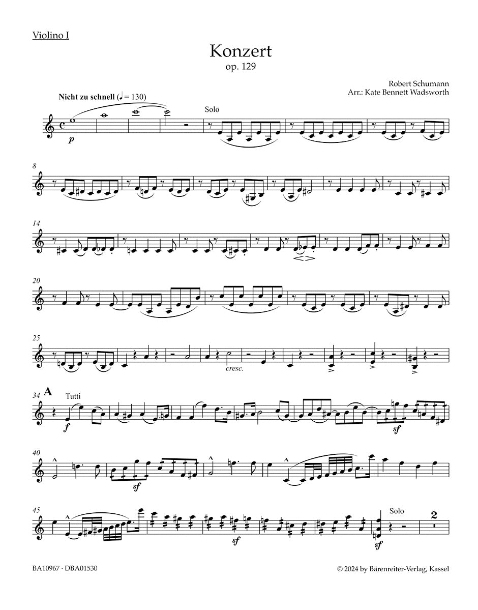 シューマン:チェロ協奏曲 イ短調 Op.129(チェロと弦楽四重奏のための編曲版)