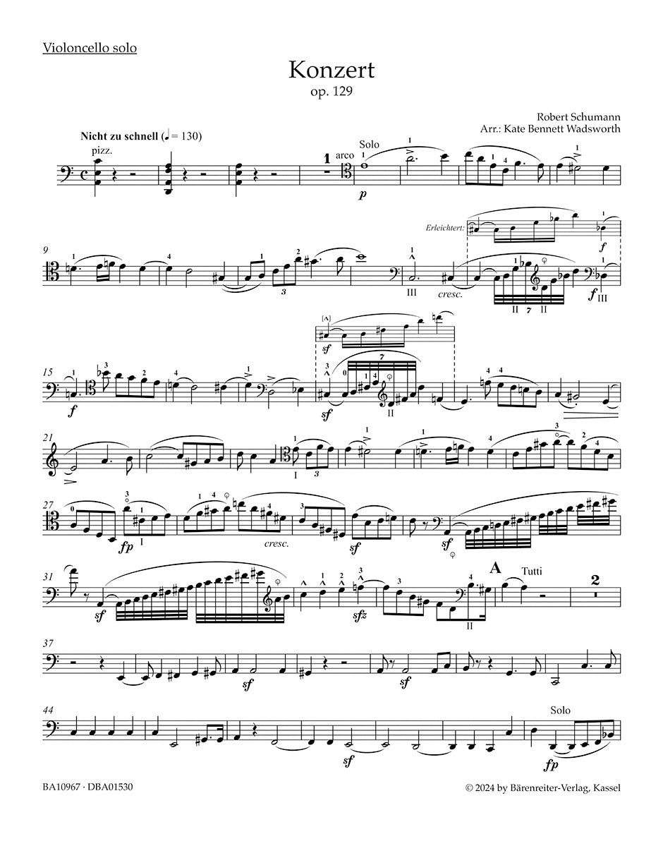 シューマン:チェロ協奏曲 イ短調 Op.129(チェロと弦楽四重奏のための編曲版)