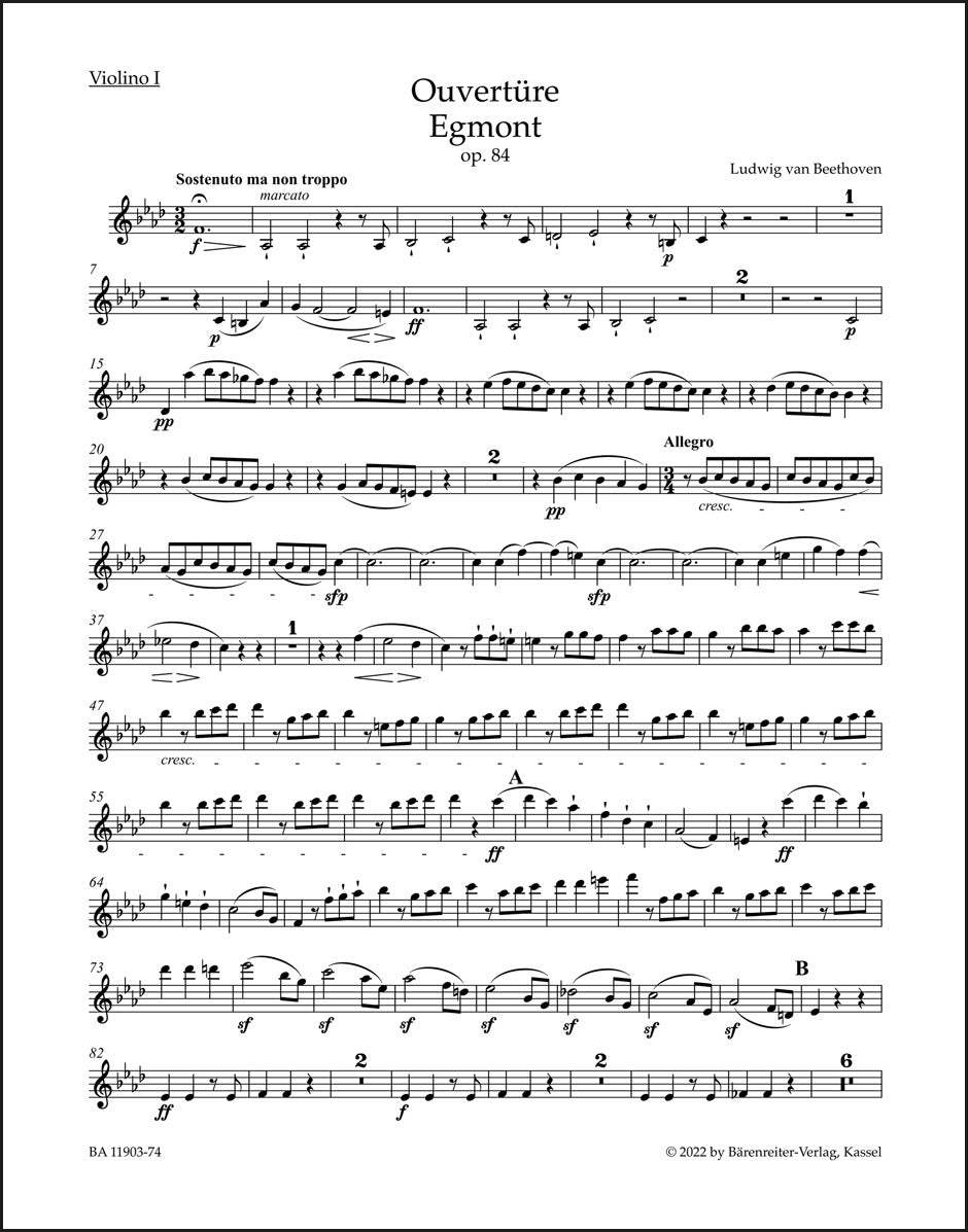 ベートーヴェン:序曲「エグモント」作品84(ヴァイオリン1パート譜)(ヴァイオリンパート譜)(4冊セット)