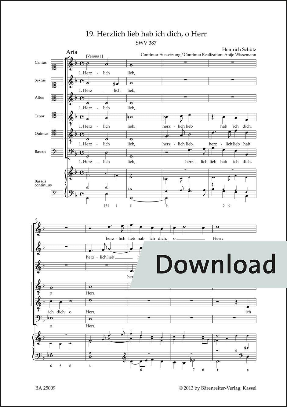 シュッツ:わが心より汝を愛す、おお主よ SWV387【デジタル版】