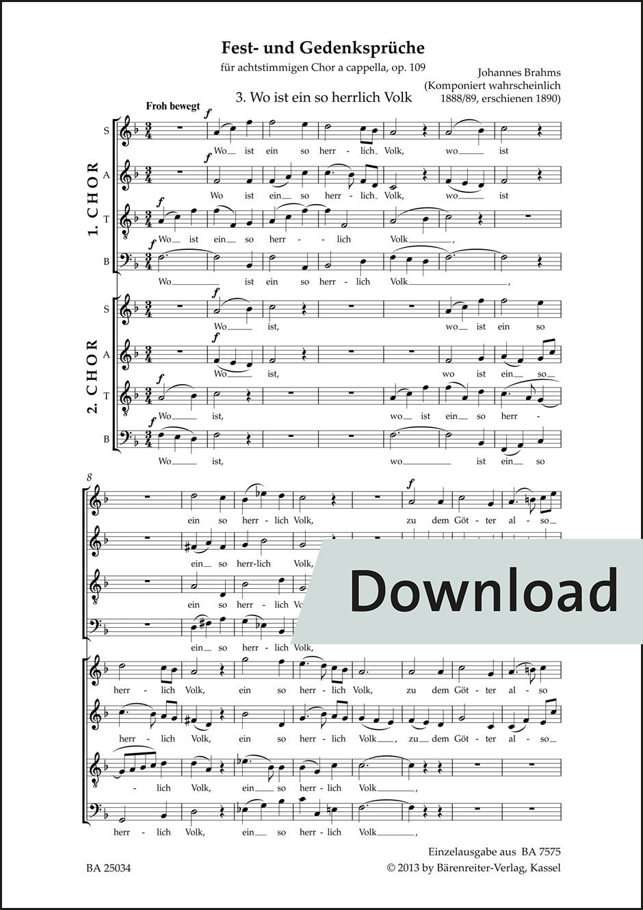 ブラームス:いずこにかくも輝かしき民あらん op.109-3【デジタル版】