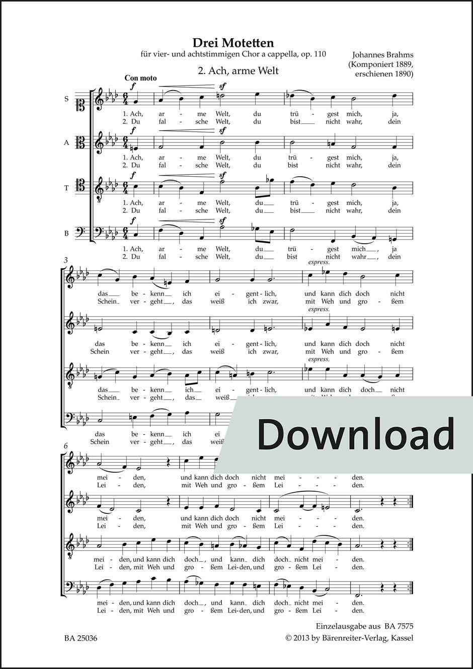 ブラームス:ああ、哀れなる世よ op.110-2【デジタル版】