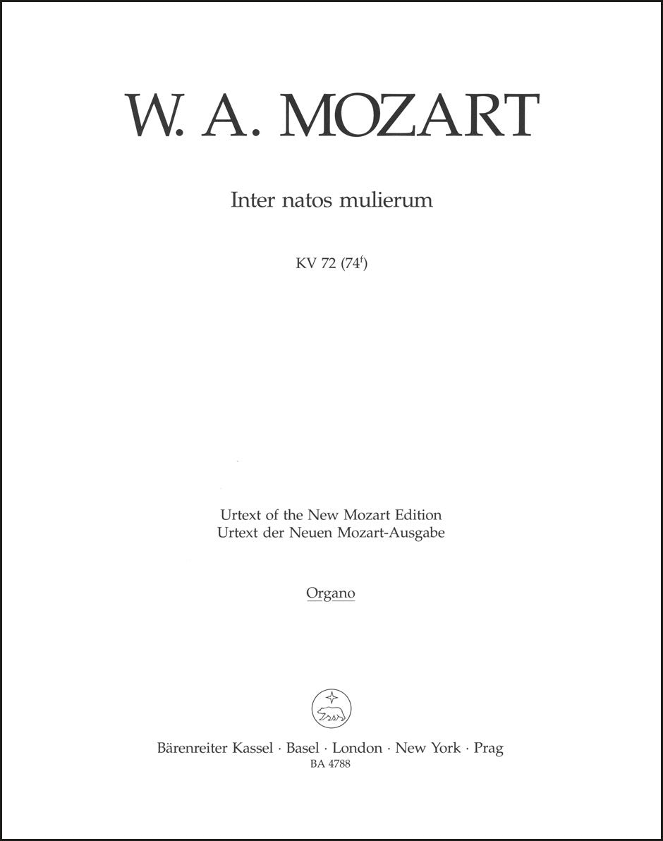 モーツァルト:Inter natos mulierum K. 72 (74f)(オルガンパート譜)