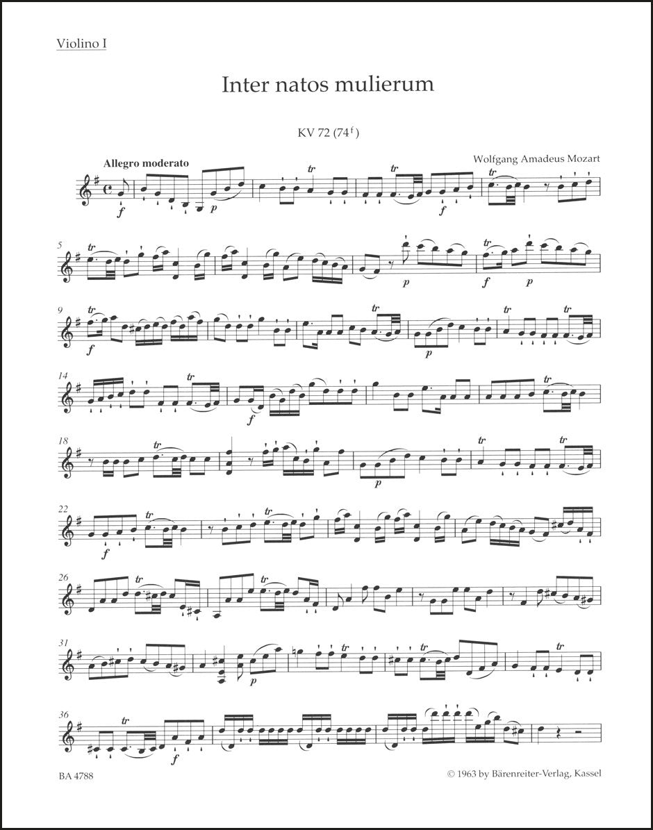 モーツァルト:Inter natos mulierum K. 72 (74f)(ヴァイオリンパート譜)