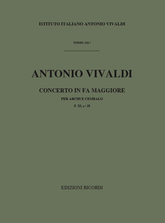 Antonio Vivaldi:Concerto Per Archi E B.C.: In Fa Rv 141