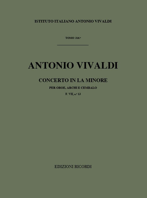 Antonio Vivaldi:Concerto Per Oboe, Archi E BC: In La Min. Rv 463